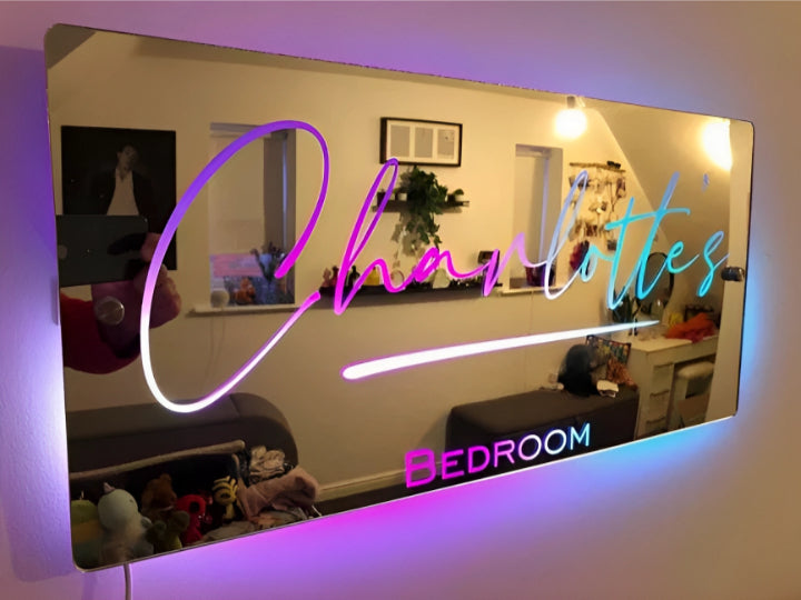 Personalized Handmade LED Illuminated Mirror Sign Light Up Bedroom Name Display