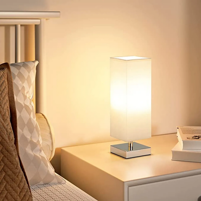 Small Table Lamp For Bedroom Bedside Lamps For Nightstand, Minimalist Solid Wood Night Stand Light Lamp With Square Fabric Shade, Desk Reading Lamp For Kids Room Living Room Office