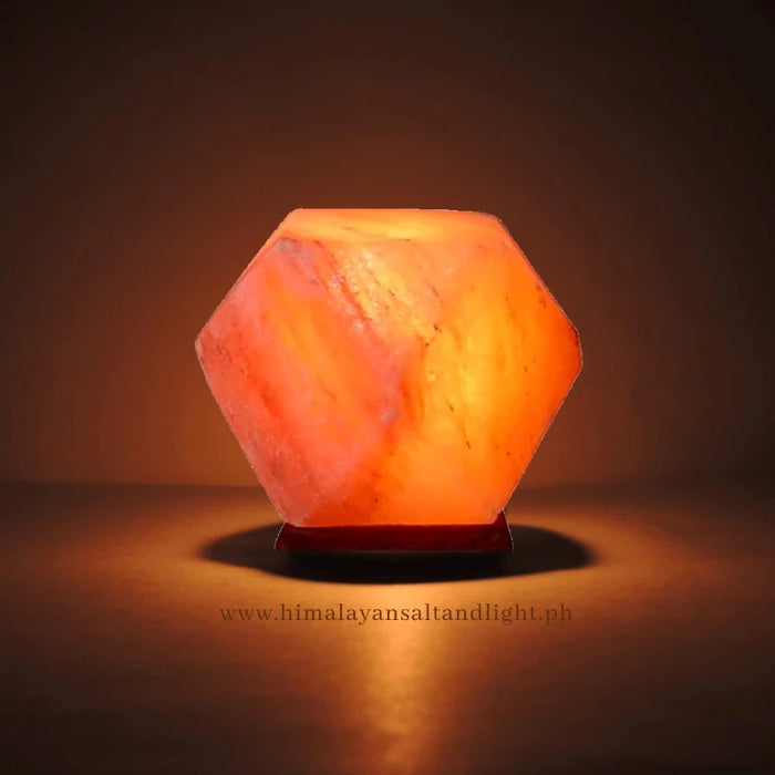 Diamond Shaped Himalayan Salt Lamp With Wooden Base