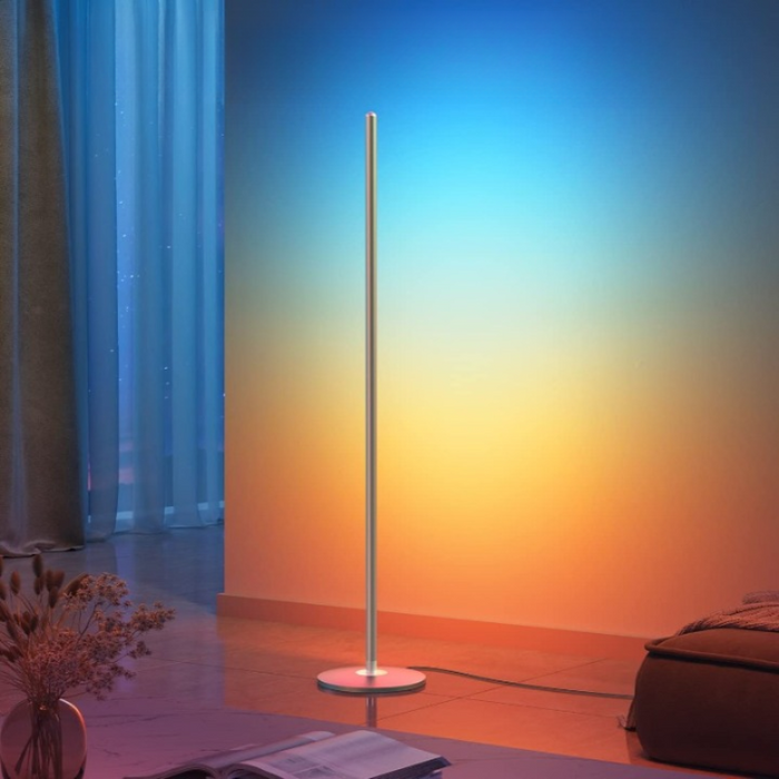 Floor Lamp, LED Corner Lamp Works With Alexa, Smart Modern Floor Lamp With Music Sync And 16 Million DIY Colors, Ambiance Color Changing Standing Lamp For Bedroom