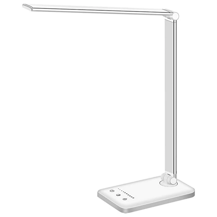 White Crown LED Desk Lamp Table Lamp Reading Lamp With USB Charging Port 5 Lighting Modes 5 Brightness Levels, Sensitive Control, 30/60 Min Auto Timer, Eye-Caring Office Lamp