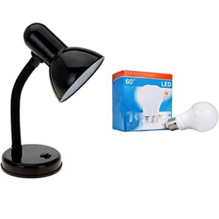 Basic Metal Flexible Hose Neck Desk Lamp LED Light Bulb