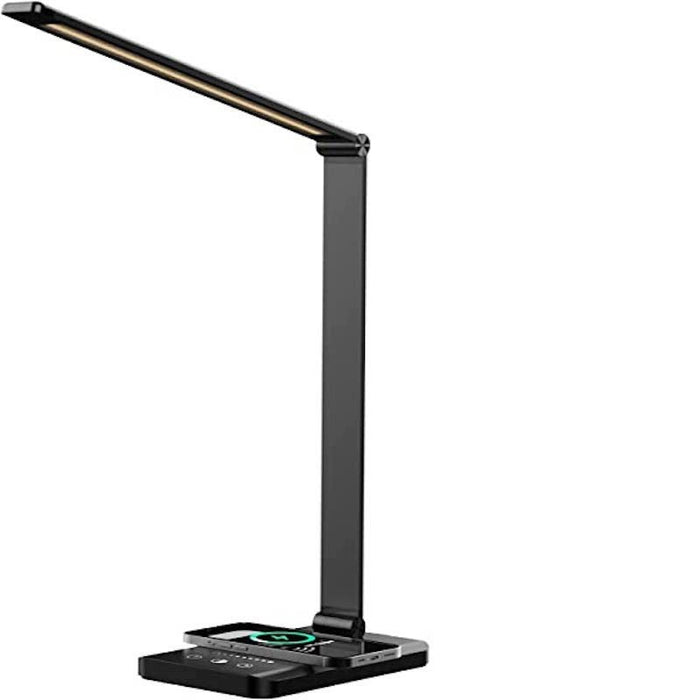 LED Desk Lamp with USB Charging Port, Dimmable Eye-Caring Reading Desk Light for Home, with 5 Brightness Level & 3 Lighting Modes, Touch Control, Auto Timer (Black)