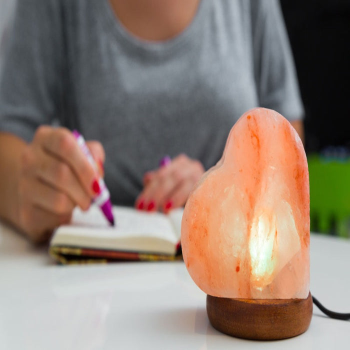 Cordate Shaped Himalayan Salt Lamp With Wooden Base