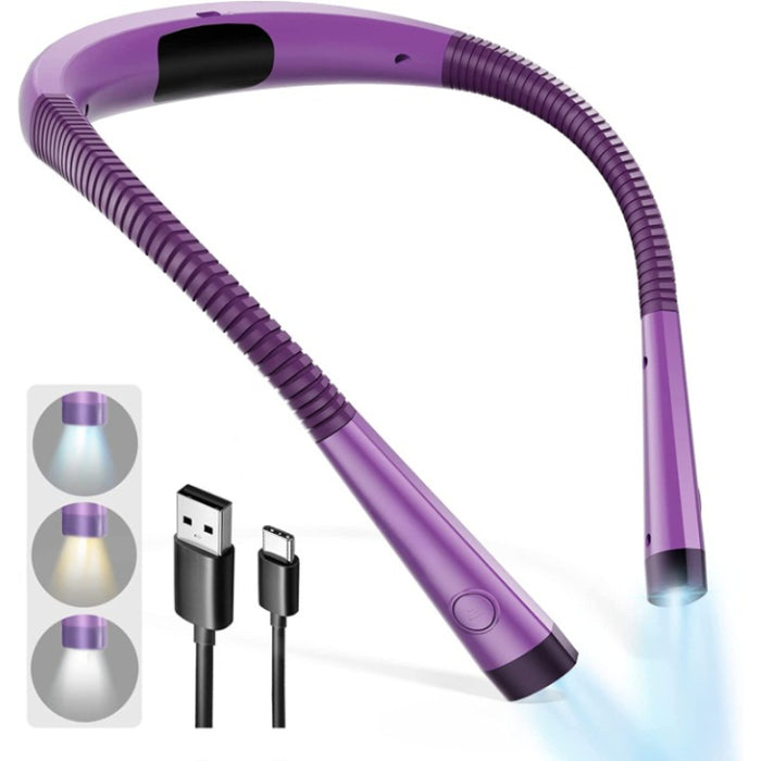 LED Neck Reading Light, Book Light For Reading In Bed, 3 Colors, 6 Brightness Levels, Bendable Arms, Rechargeable, Long Lasting, Perfect For Reading, Knitting, Camping, Repairing