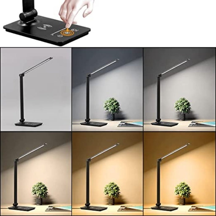 LED Desk Lamp With Wireless Charger, Touch Control Desk Lamp With 5 Color Modes & Fully Dimming Function, Eye Caring Table Lamps For Study, Office Lamp With Adjustable Arm, Auto Timer 30/60 Min