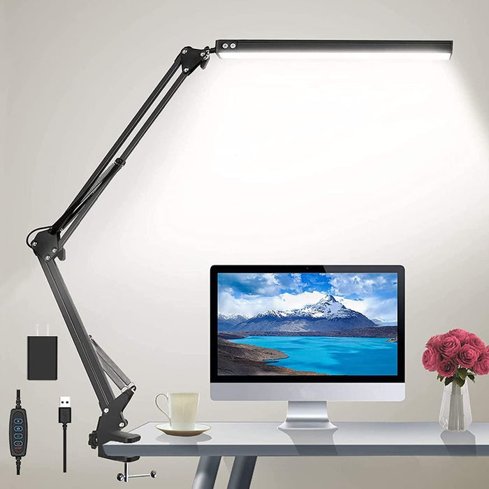 LED Desk Lamp,Adjustable Eye-Caring Desk Light With Clamp,Swing Arm Lamp Includes 3 Color Modes,10 Brightness Levels Table Lamps With Memory Function,Desk Lamp For Home