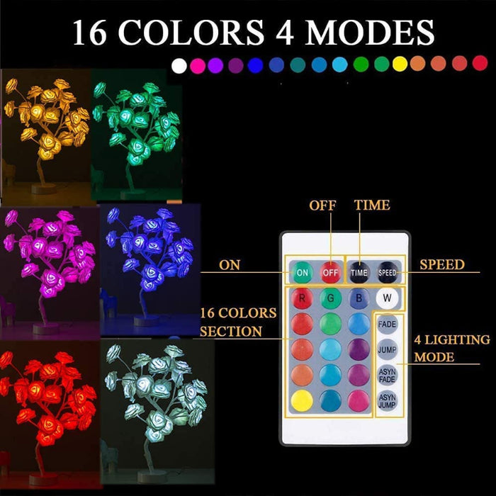 Tabe Lamp Color Changing Flower Tree Rose Lamp With Remote Control With Timer Christmas Birthday Gift For Girl Kids Women For Holiday And Party