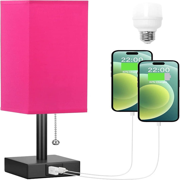Table Lamp With 3 Levels Brightness 2700/3500/5000K Nightstand Lamp With USB A Ports, Small Lamp With 3 Color Modes By Pull Chain, Bedroom Lamp With LED Bulb