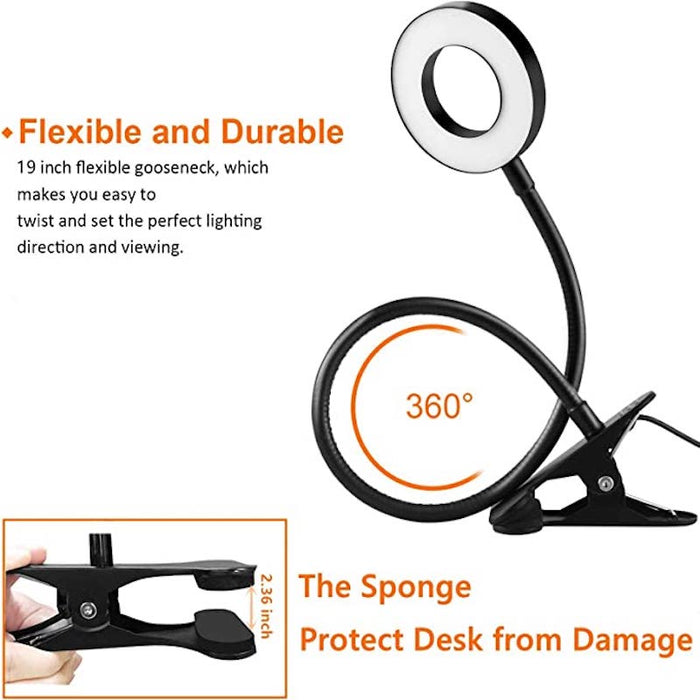 Clip On Light Reading Lights , 48 LED USB Desk Lamp With 3 Color Modes 10 Brightness, Eye Protection Book Clamp Light , 360 ° Flexible Gooseneck Clamp Lamp For Desk Headboard Video Conferencing