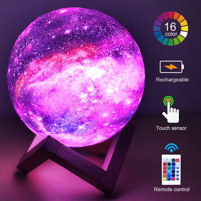 3D Moon Lamp Kids Night Light Galaxy Lamp 16 Colors Led Light With Rechargeable Battery Touch & Remote Control As Birthday Gifts For Boys/Girls/Kids