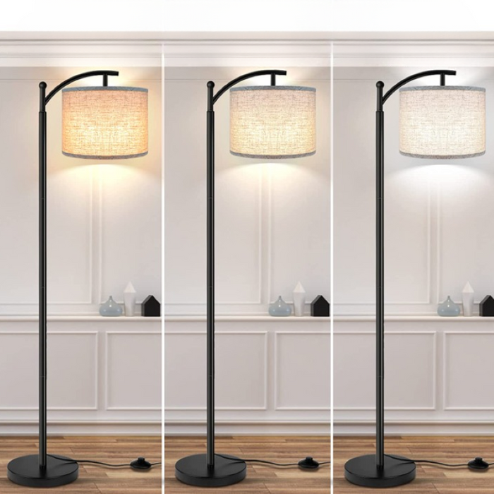 Floor Lamp with 3 Color Temperatures LED Bulb, Standing Lamp Tall Industrial Floor Lamp Reading for Bedroom, Office, White Lampshade Included