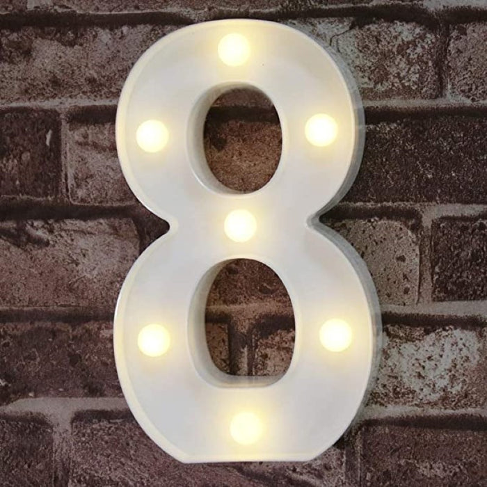 Decorative LED Light Up Number Letters, White Plastic Marquee Number Lights Sign Party Wedding Decor Battery Operated