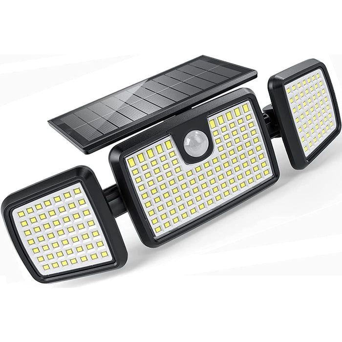 Solar Lights Outdoor, 3 Head Solar Motion Lights Outdoor With 2500LM 218 LEDs High Brightness, Built-In Bigger Tempered Glass Solar Panel, Sensitive PIR Motion Inductor
