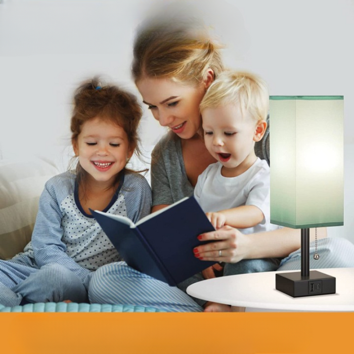 Table Lamp With 3 Levels Brightness 2700/3500/5000K Nightstand Lamp With USB A Ports, Small Lamp With 3 Color Modes By Pull Chain, Bedroom Lamp With LED Bulb