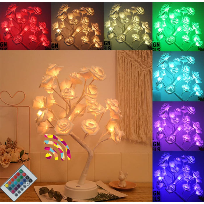 Night Light Rose Flower Tree Lamp With Remote Control 16 Color Changing With Christmas Birthday Gift For Girl Kids Women For Holiday And Party Home Room Decoration