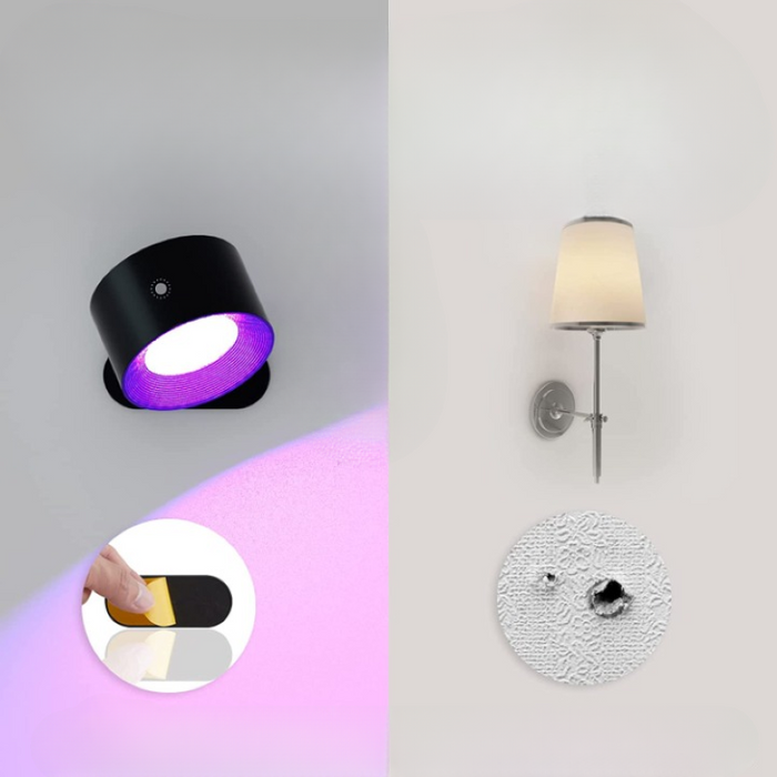 Smart Wall Sconces, LED Wall Mounted Lamps with 3 Lighting & RGB&Ambiance Mode, APP&Touch Control, Stepless Dimming, 360°Rotate, Cordless Wall Light with Rechargeable Battery for Reading Bedside