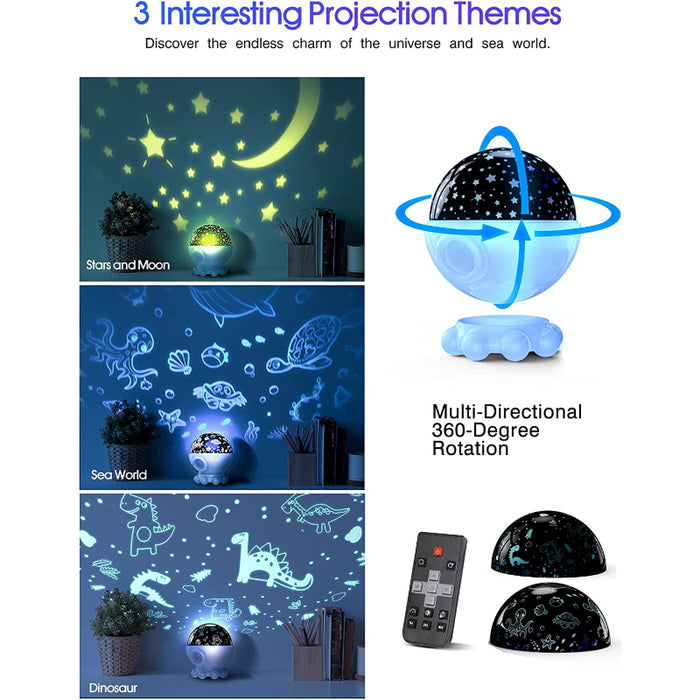 Chiristmas Gift Night Light Projector for Kids, Ocean Light Lamp for 3-8 Year Old Boys, 4 in 1 Star & Moon Projection for 2-10 Year Old Girls, 9 Lullaby Songs, Toddler Toys for Kids, Remote Control