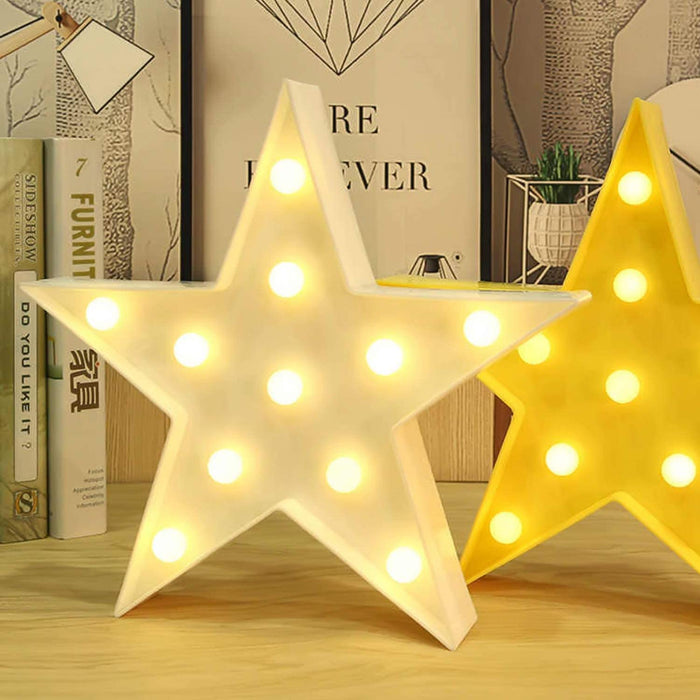 Star Sign Lights, Warm White LED Lamp - Living Room, Bedroom Table & Wall Christmas Decoration For Kids & Adults - Battery Powered 10 Inches High