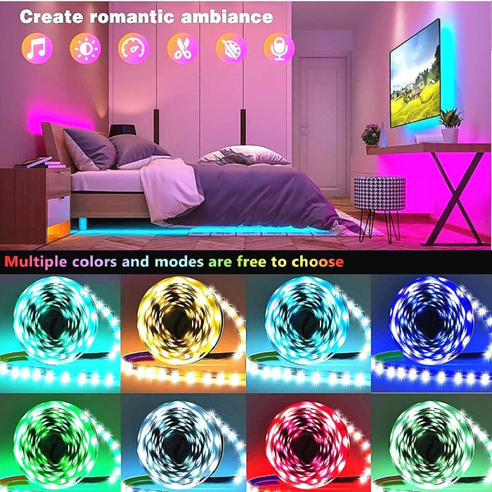 LED Strip Lights, Smart Rope Light Strips With 44-Key Remote, RGB 5050 Color Changing Music Sync LED Strip, Phone App Control LED Lights For Bedroom, Living Room Home Christmas Party Decoration