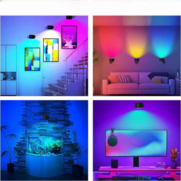 Smart Wall Sconces, LED Wall Mounted Lamps with 3 Lighting & RGB&Ambiance Mode, APP&Touch Control, Stepless Dimming, 360°Rotate, Cordless Wall Light with Rechargeable Battery for Reading Bedside