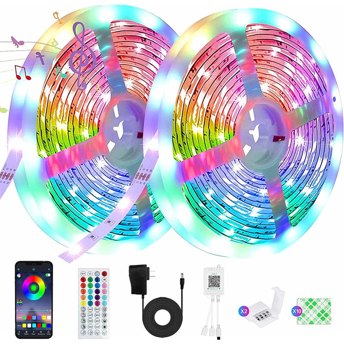 LED Strip Lights Music Sync Color Changing 5050 RGB Led Lights For Bedroom, Built-in Mic, Led Lights With App Control And IR Remote For Home Decoration