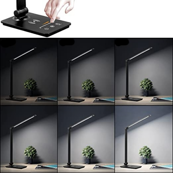 LED Desk Lamp With Wireless Charger, Touch Control Desk Lamp With 5 Color Modes & Fully Dimming Function, Eye Caring Table Lamps For Study, Office Lamp With Adjustable Arm, Auto Timer 30/60 Min