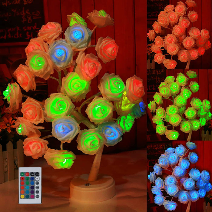 Night Light Rose Flower Tree Lamp With Remote Control 16 Color Changing With Christmas Birthday Gift For Girl Kids Women For Holiday And Party Home Room Decoration
