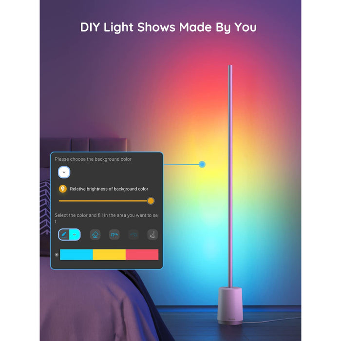 Floor Lamp, RGBIC Lyra Color Changing Corner Lamp, Modern LED Lights with Wi-Fi App Control, 64+ Scene, DIY Modes, Music Sync, Standing Lamp Suitable for Bedroom, Living Room, Gaming Room