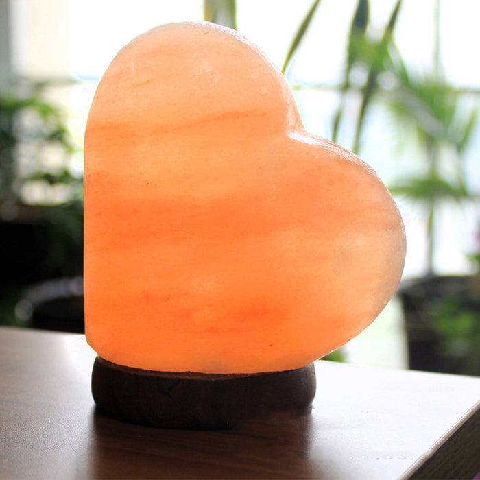 Cordate Shaped Himalayan Salt Lamp With Wooden Base
