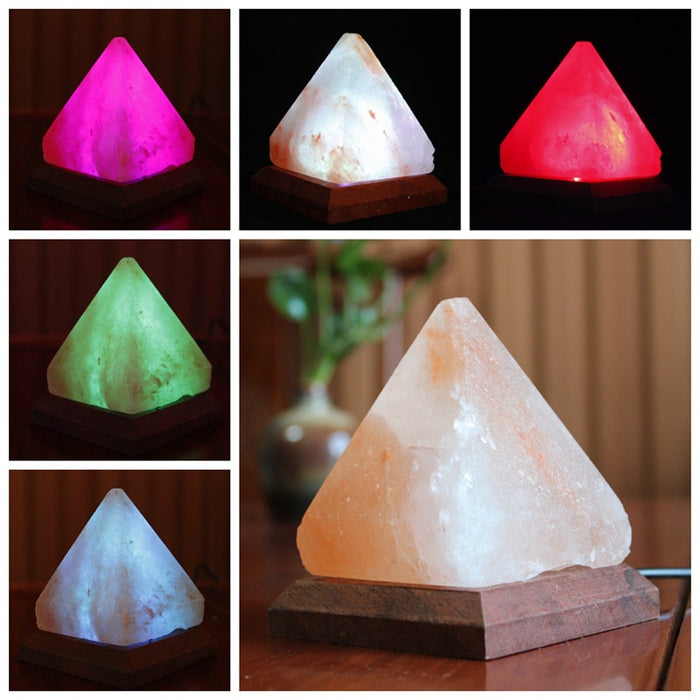 Pyramid Shaped Himalayan Salt Lamp With Wooden Base