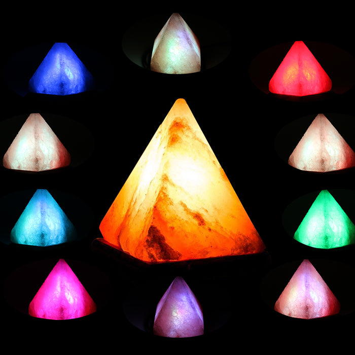 Pyramid Shaped Himalayan Salt Lamp With Wooden Base