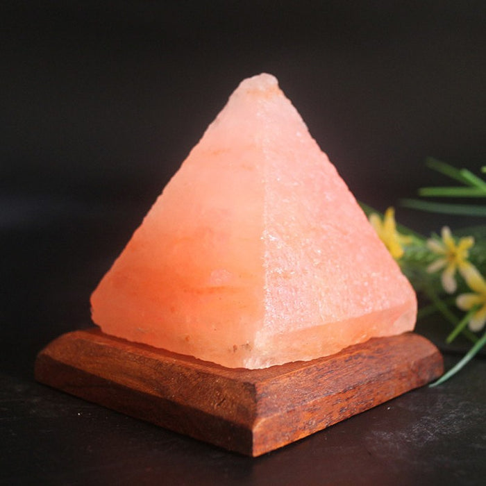Pyramid USB Salt Lamp With Wooden Base