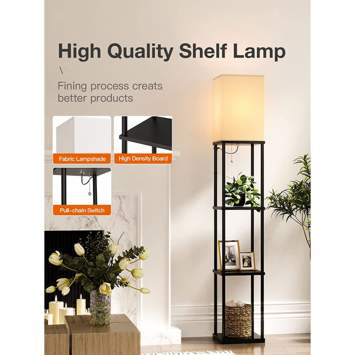 LED Modern Shelf Floor Lamp With 3CCT LED Bulb And White Lamp Shade - Display Floor Lamps With Shelves For Living Room, Bedroom And Office