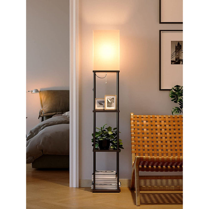 LED Modern Shelf Floor Lamp With 3CCT LED Bulb And White Lamp Shade - Display Floor Lamps With Shelves For Living Room, Bedroom And Office