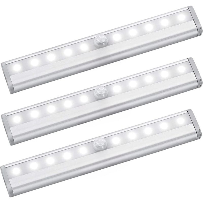 Motion Sensor LED Lights, 10 LED Battery Operated Motion Light, Stick-On Anywhere Magnetic Night Light Bar for Under Cabinet, Closet, Hallway, Stairway, Wardrobe, Kitchen, Vanity, 3 Pack