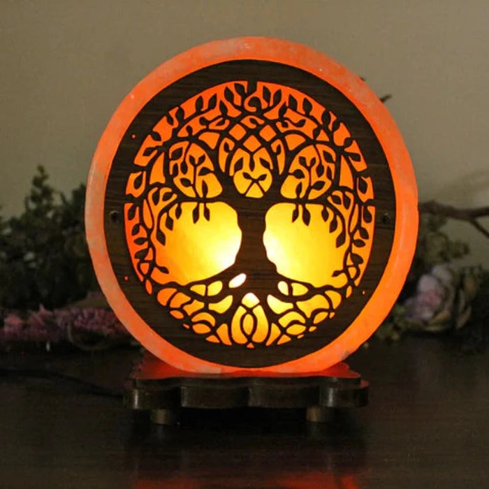 Lucky Tree Himalayan Salt Lamp With Wooden Base
